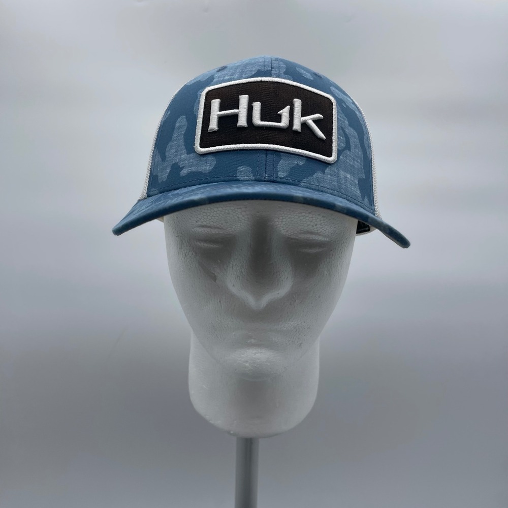 Huk OSFM Blue Camo Trucker Hat Performance Fishing Mesh Snapback Baseball Cap